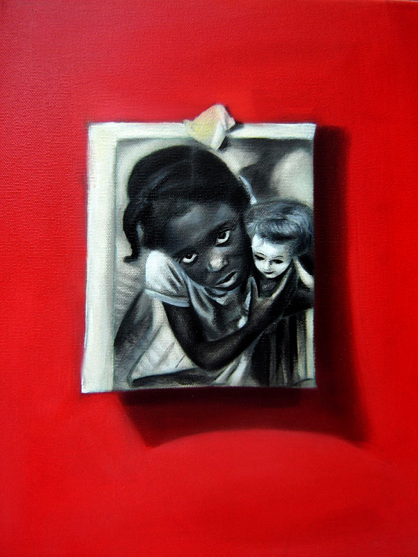 White Doll on Wall, oil on canvas, 2009